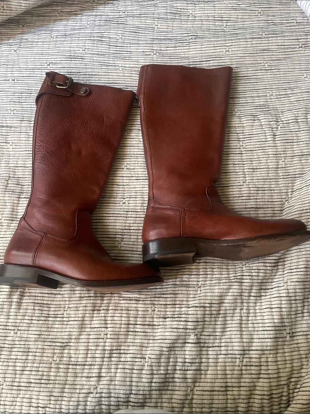 Frye Cognac Leather Buckle Knee Boot